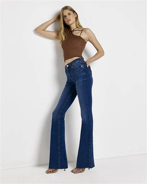 River Island Denim Mid Rise Flared Jeans In Blue Lyst
