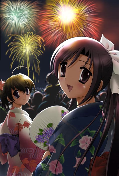 Shingyouji Tatsuya Katsura Kotonoha Saionji Sekai School Days 00s 2girls Fireworks Floral