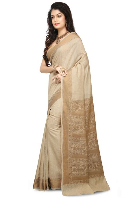 Find the perfect muga silk stock photo. Banarasi Pure Muga Silk Saree in Light Beige : SNEA1352