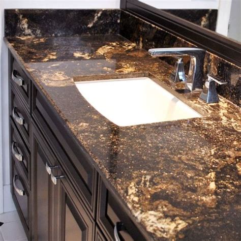 Beautiful Bathroom With Granite Countertops Saturnia Gold Granite