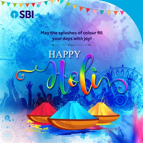 Happy Holi With Colorful Powders And Bunting Flags On The Occasion Of