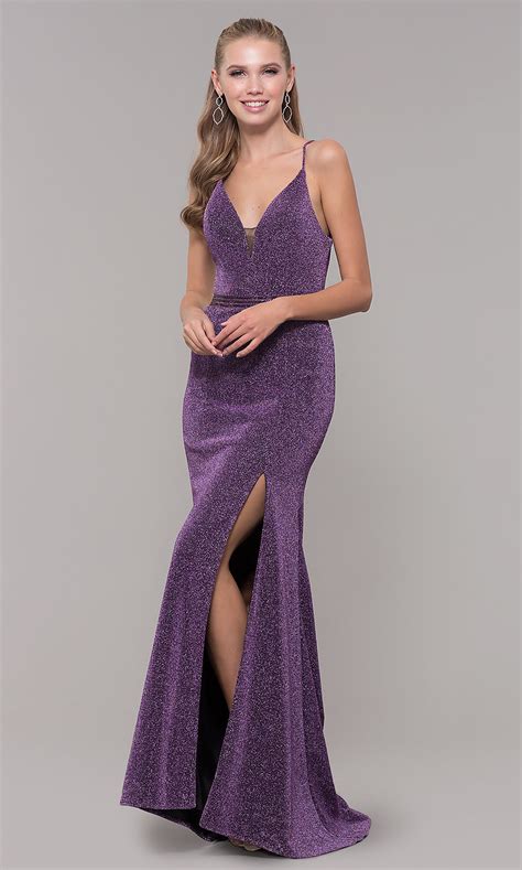 Glitter Mauve Purple Open Back Prom Dress Promgirl