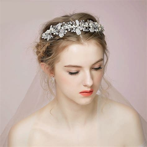 Buy Wholesale Elegant Bridal Wedding Rhinestone Alloy Pearl Snowflake Crystal Bride Headband
