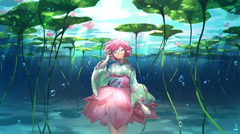 Download 1920x1080 Wallpaper Flower Girl Anime Underwater Full Hd