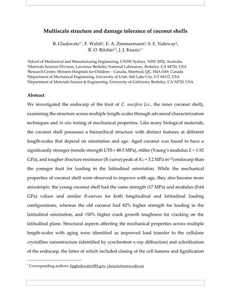 Pdf Multiscale Structure And Damage Tolerance Of Coconut Shells