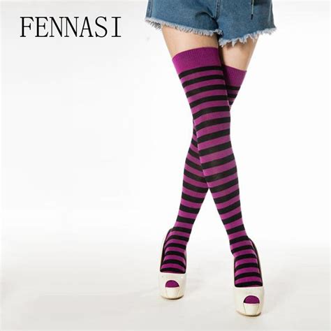 fennasi japanese stripe women stockings kawai knee socks new elastic breathable pantyhose