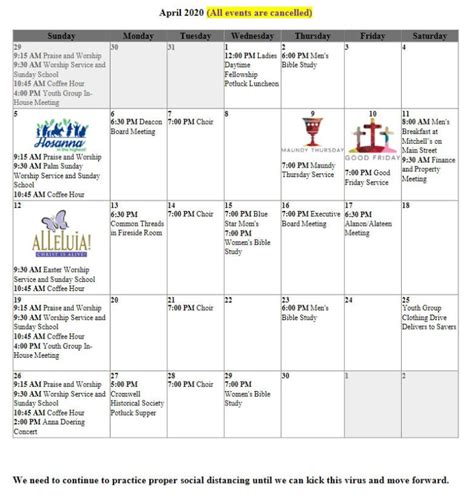 Calendar Of Events First Congregational Church In Cromwell Ct