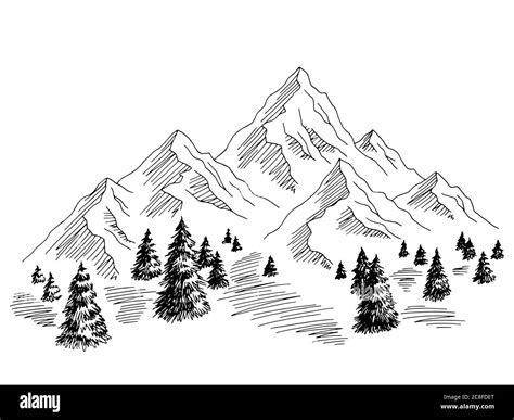 Montañas Gráfico Colina Negro Blanco Paisaje Dibujo Ilustración Vector