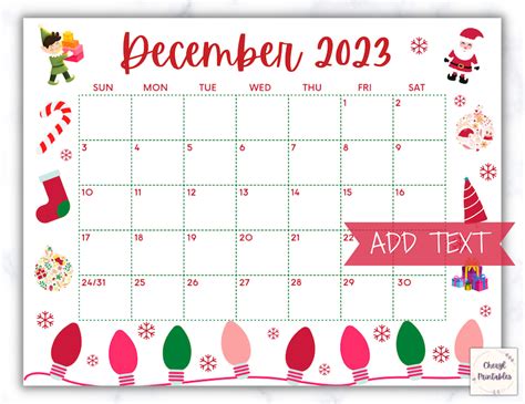 Printable December Calendar 2023 Christmas Calendar Holiday Etsy Sweden