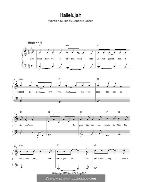 Hallelujah For Piano Von L Cohen Noten Auf Musicaneo