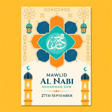 Free Vector Flat Vertical Poster Template For Mawlid Al Nabi Celebration