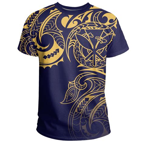 Hawaii Kanaka Polynesian Tribal T Shirt Gradiant Style Blue Gold Gaicness