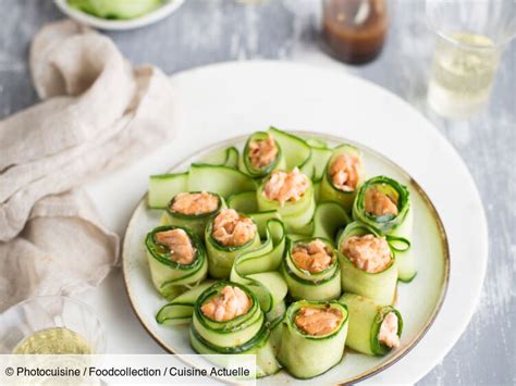 Roulé de concombre au saumon recette sur Cuisine Actuelle