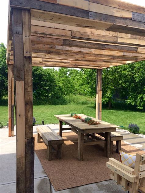 My Brother Built Us This Pergola And Covered In Broken Down Pallet Wood