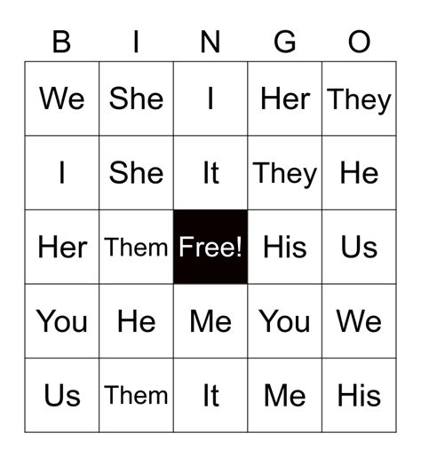 Personal Pronouns Bingo Card