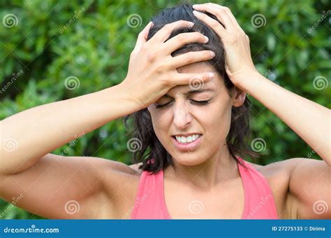 Woman Painful Head Ache Stock Image Image Of Disease