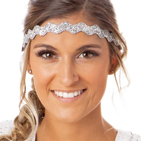 Womens Adjustable No Slip Wave Bling Glitter Headband Black And Silver