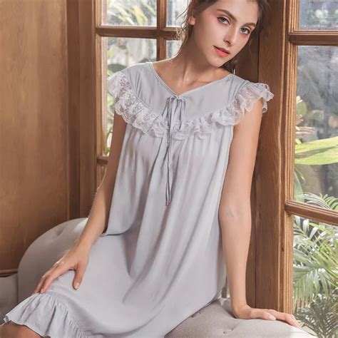 Summer Nightgown Lace Princess Cotton Sleepshirt Women Short Sleepwear Nightwear Female Sleep