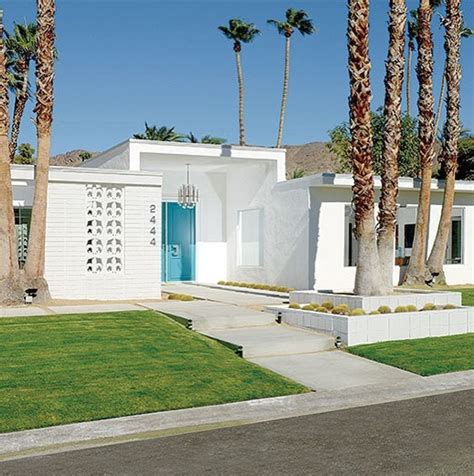 Palm Springs Clean Mid Century Modern Exterior With Aqua Door Mid