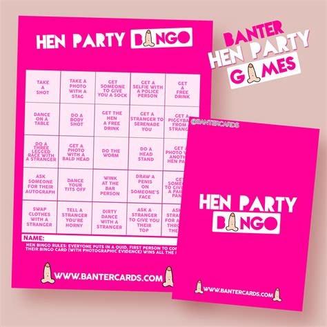 Hen Party Bingo Rude Hen Games Funny Hen Games Hen Party Games Banter Cards