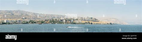 Panorama Of The City Of Tiberias By The Sea Of Galilee Israel Stock