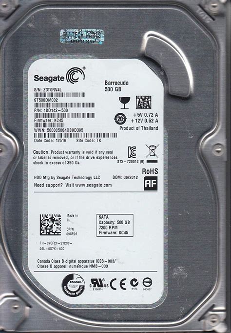 St500dm002 Z3t Tk Pn 1bd142 500 Fw Kc45 Seagate 500gb Sata 35