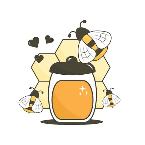 Premium Vector Vector Bee Honey Illustration Cute Flat Design Honey Comb With Bees And Jar Of