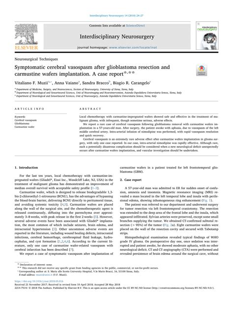 Pdf Symptomatic Cerebral Vasospasm After Glioblastoma Resection And