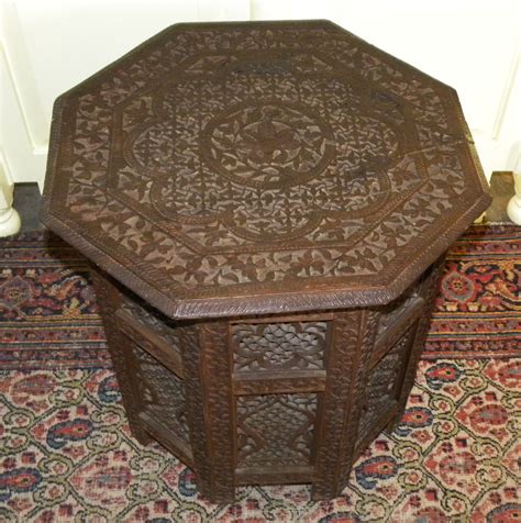 Magnificent Vintage Anglo Indian Foliate Carved Rosewood Octagonal