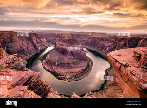 Sunset At Horseshoe Bend Grand Canyon With Colorado River Located