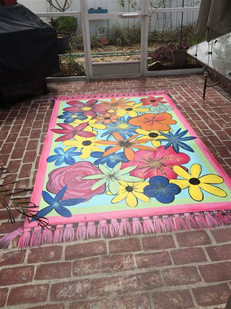 Down the road, we can remove the paint when we decide to refinish our floors. Painted rug on concrete patio | Painted rug, Painted porch ...