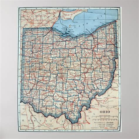 Vintage Map Of Ohio 1921 Poster Zazzle