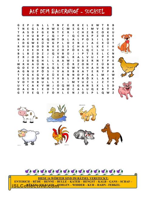 Kreuzworträtsel oder auch schwedenrätsel genannt sind in deutschland eine der beliebtesten wissensrätsel für erwachsene. Tiere auf dem Bauernhof - Suchsel | Kreuzworträtsel für ...
