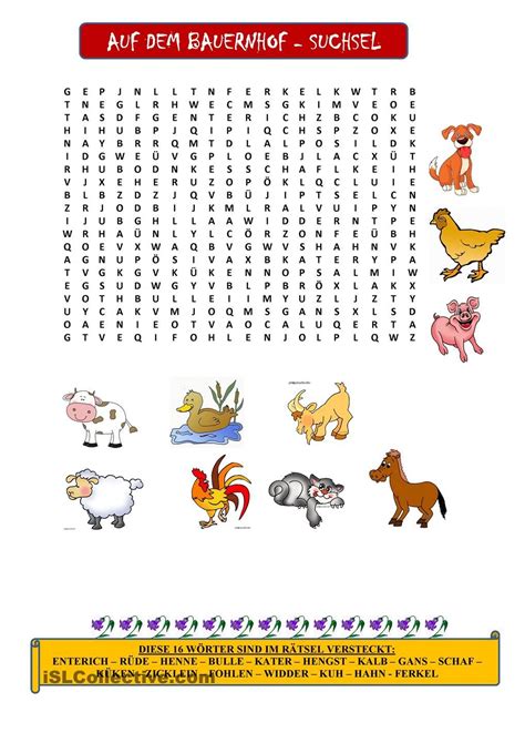 Einfach die wochenplan pdf kostenlos ausdrucken und ausfüllen. Tiere auf dem Bauernhof - Suchsel | Kreuzworträtsel für ...