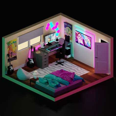 Rick And Morty Theme 3d Isometric Room Inspiration Decoração Quarto