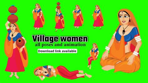 village women पनिहारी green screen vector all poses cartoon animation character