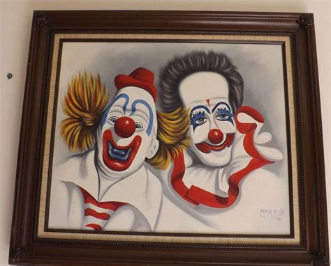 Vintage Harris Double Signed Clown Painting 30x265 Framed Art Vibrant
