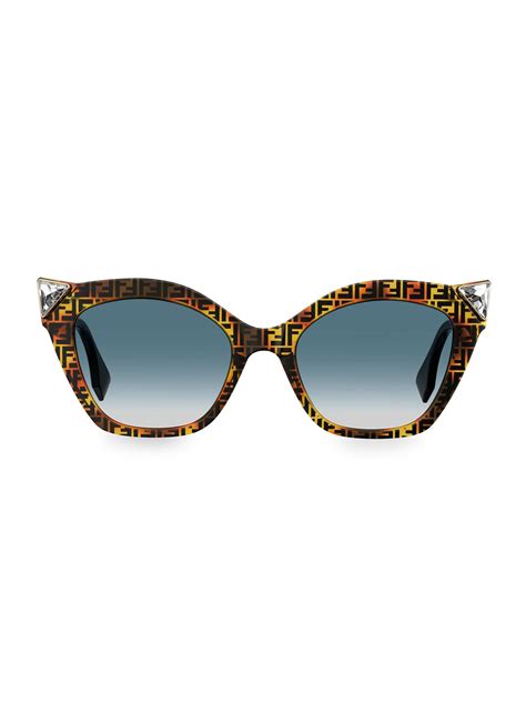 Fendi Women S 52mm Cat Eye Crystal Embellished Sunglasses Havana Lyst