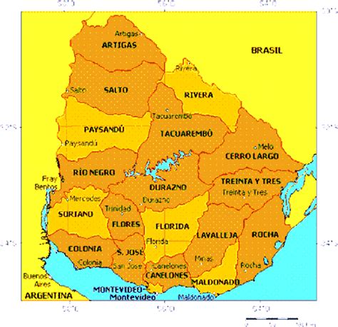 Uruguai hego amerikako herrialde bat da. Mapa Mundi: Mapa do Uruguai