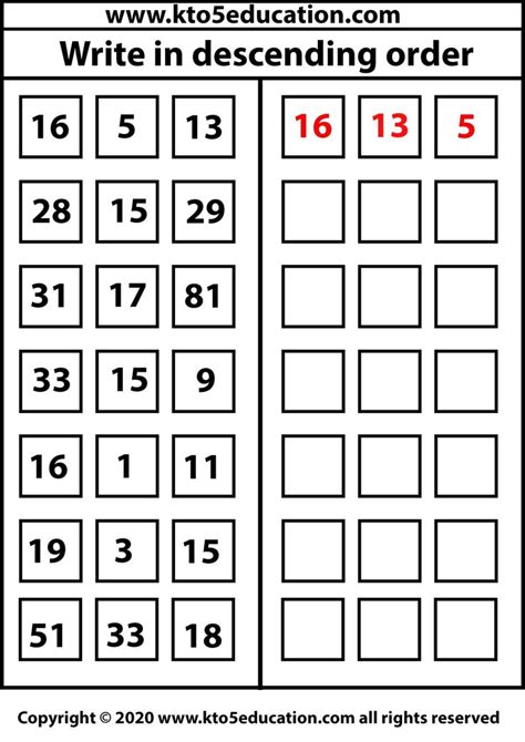 Write in descending order Template 4 in 2021 | Easy math worksheets