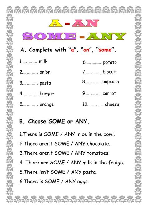 A An Some Any Interactive Worksheet Learn English Words English