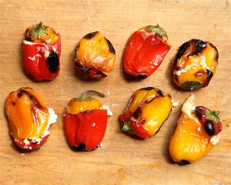 Grilled Mini Sweet Peppers Stuffed With Cream Cheese And Goa