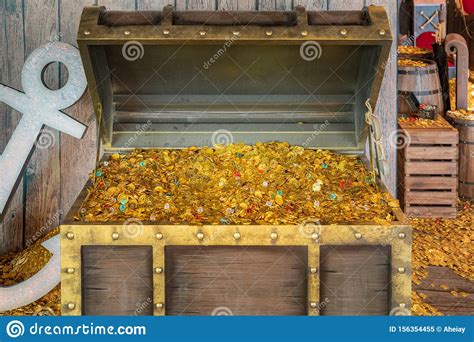 Gold Coins And Treasure In A Opened Vintage Chest Stock Image Image