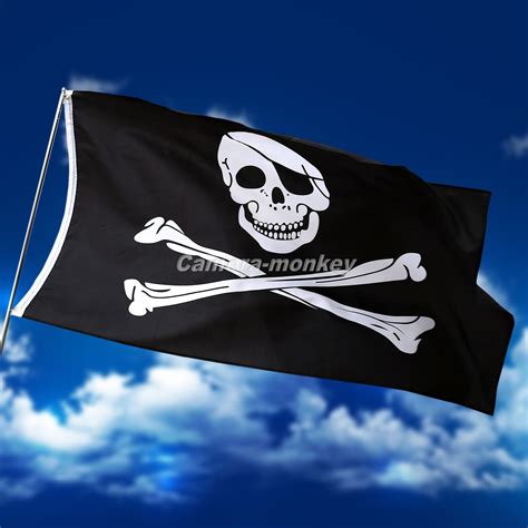 Skull Crossbones Pirate Flag Jolly Roger Large Banner 5x3 Eyelets For