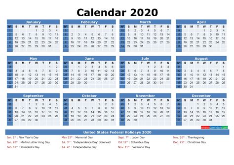Monthly Calendar With Julian Dates 2020 Calendar Template Printable