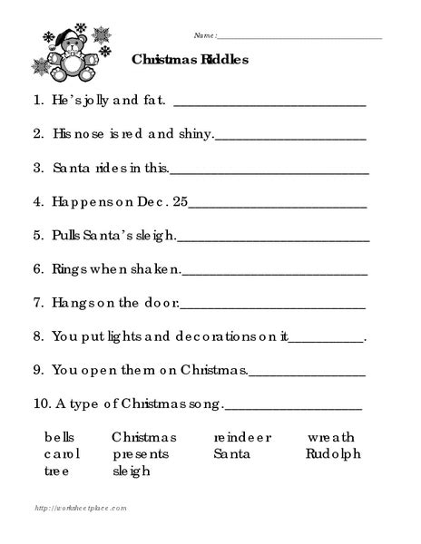 Christmas Riddles Worksheet For 2nd 5th Grade Lesson Planet