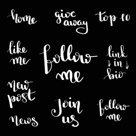Social Network Follow Me Banner Designs Set Calligraphy Hand Drawn