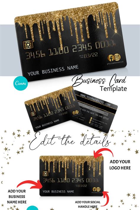 Business Card Canva Sparkle Premade Diy Business Card Template Diy