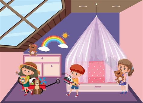 Premium Vector Pink Bedroom Scene With Cartoon Character