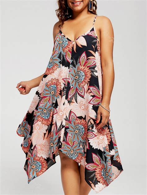 [68 off] plus size floral chiffon asymmetric slip dress rosegal